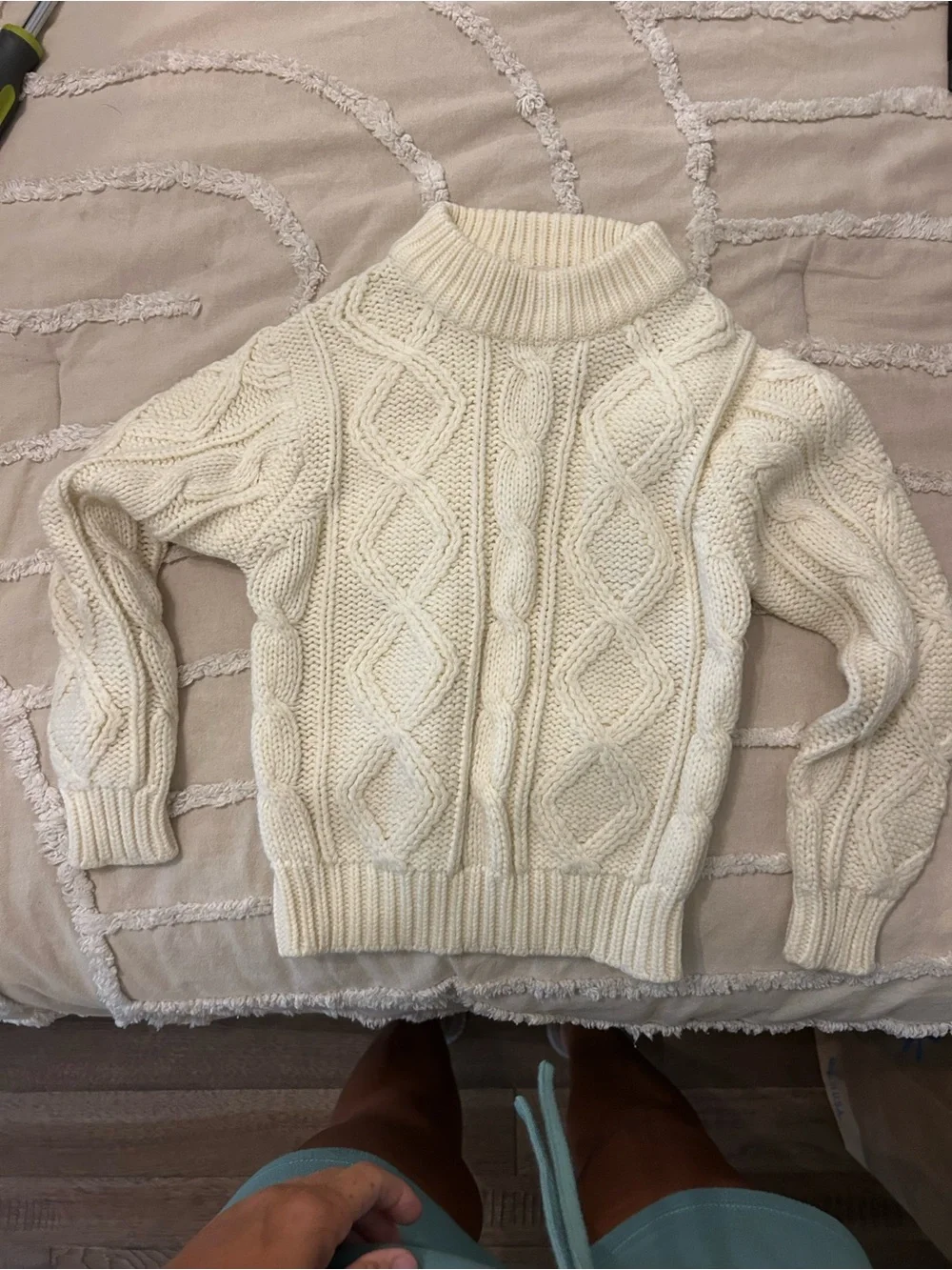 Kids Cream Cable Knit Sweater - Cozy Turtleneck Pullover